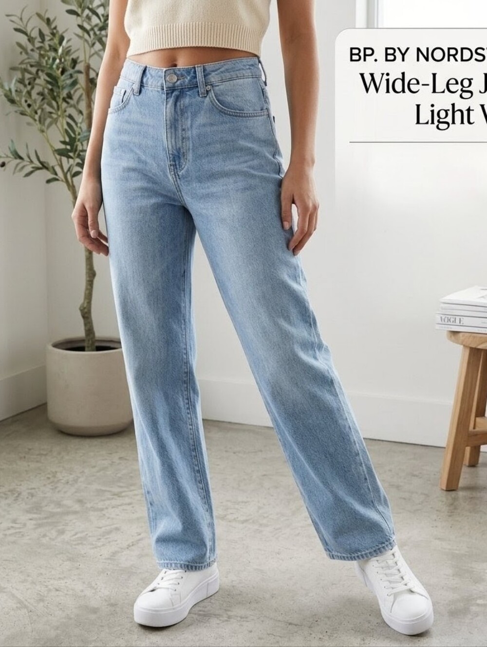 BP. by Nordstrom Wide-Leg Jeans — Light Wash — Size 28 — Ankle Slits